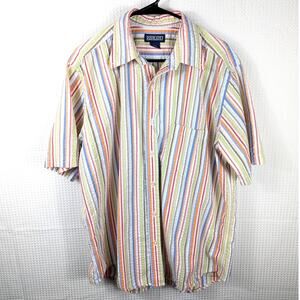 Lands' End Large 16-16.5 Striped Seersucker Shirt Men's Short Sleeve 100% Cotton